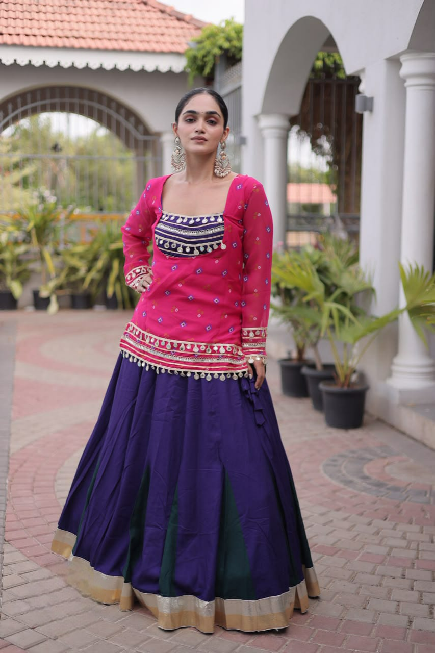 Navrathri Lehenga Choli - Olive Green Bandhini Print